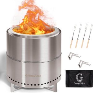 GREENVINES Smokeless-Fire-Pit 15-Inch 304 Stainless-Steel-Firepit