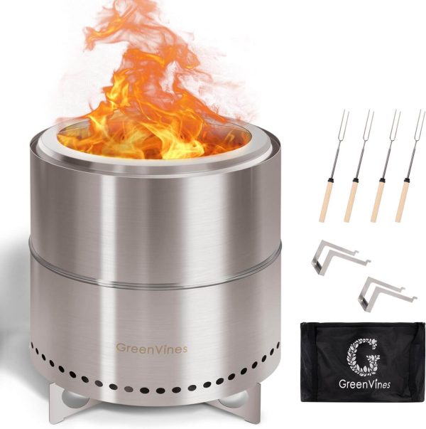 GREENVINES Smokeless-Fire-Pit 15-Inch 304 Stainless-Steel-Firepit