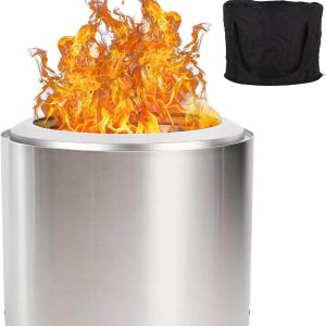 Hykolity Smokeless Fire Pit, Large 19 Inch Stainless Steel