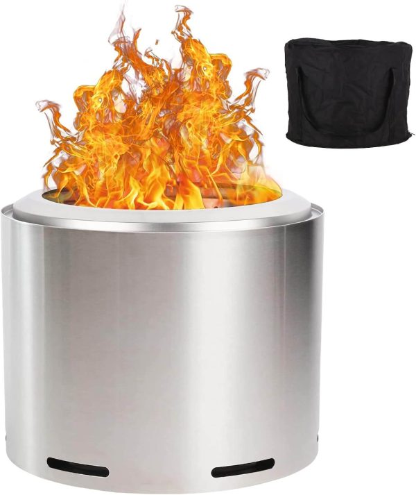 Hykolity Smokeless Fire Pit, Large 19 Inch Stainless Steel
